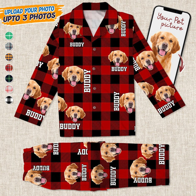 Custom Photo Name Dog Cat Flannel Pajamas