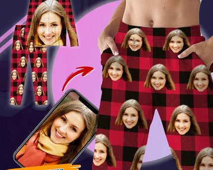 Custom Photo Portrait Face With Christmas Accessories Flannel Pajamas