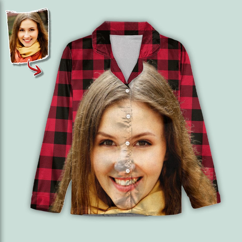 Custom Photo Portrait Face With Christmas Accessories Flannel Pajamas