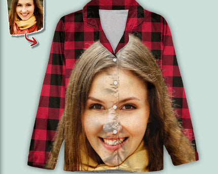 Custom Photo Portrait Face With Christmas Accessories Flannel Pajamas