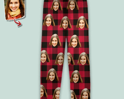 Custom Photo Portrait Face With Christmas Accessories Flannel Pajamas