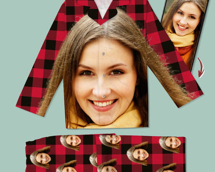 Custom Photo Portrait Face With Christmas Accessories Flannel Pajamas