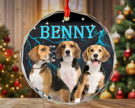 Custom Portrait Photo With Retro Style Glass Ornament For Dog Lovers