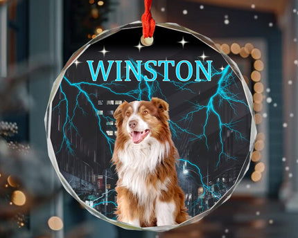 Custom Portrait Photo With Retro Style Glass Ornament For Dog Lovers