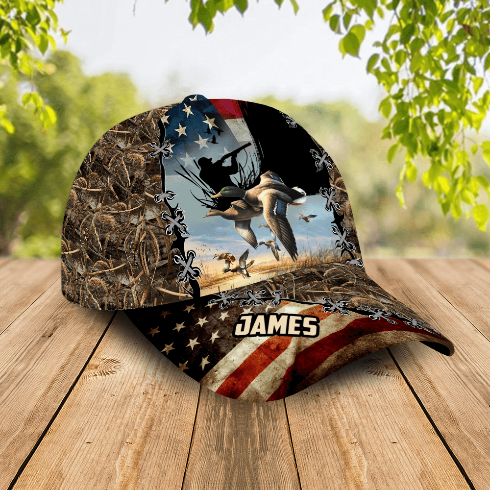 Deer And Duck Hunting American Flag Baseball Cap Personalized Gift
