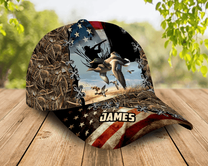 Deer And Duck Hunting American Flag Baseball Cap Personalized Gift
