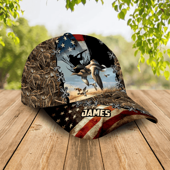 Deer And Duck Hunting American Flag Baseball Cap Personalized Gift