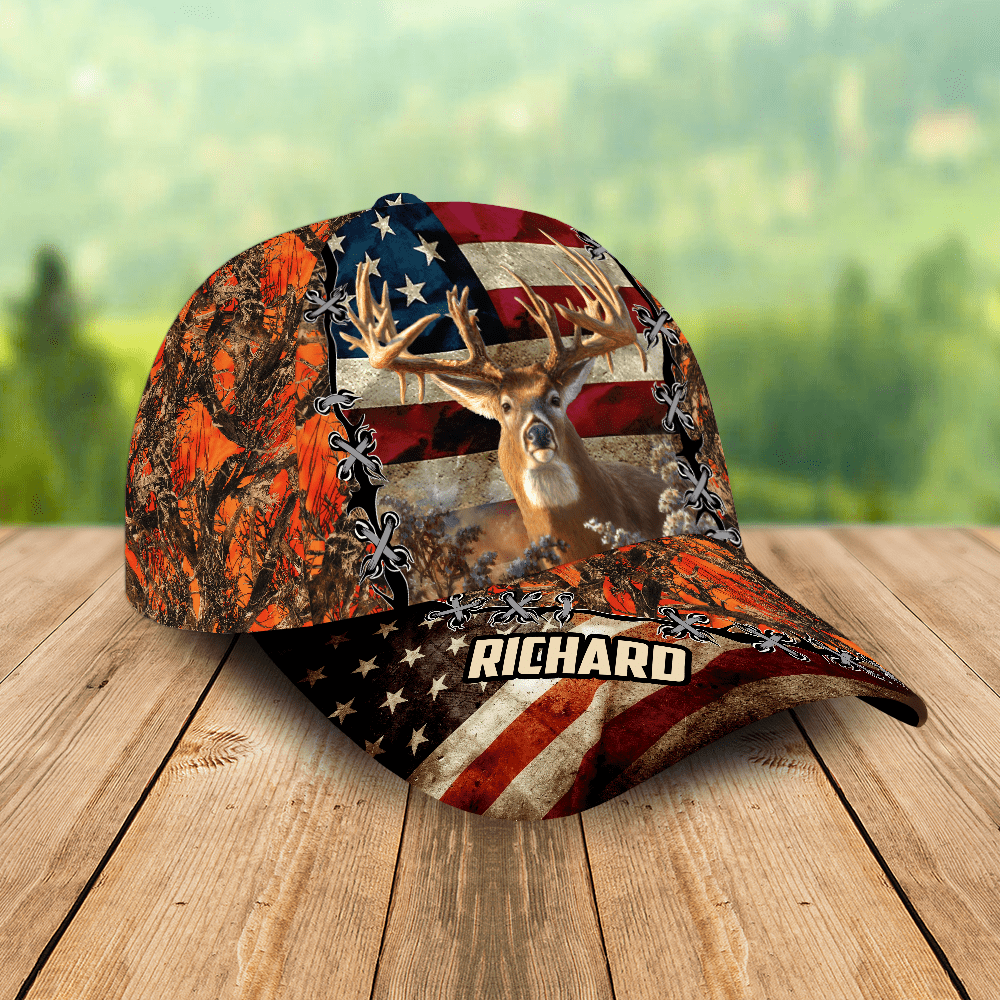 Deer And Duck Hunting American Flag Baseball Cap Personalized Gift