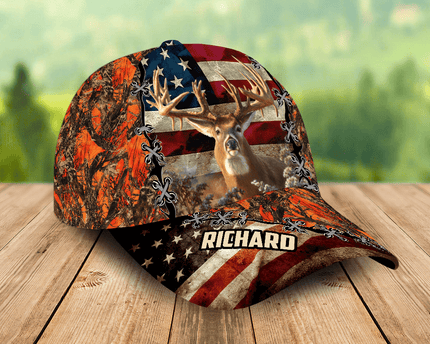 Deer And Duck Hunting American Flag Baseball Cap Personalized Gift