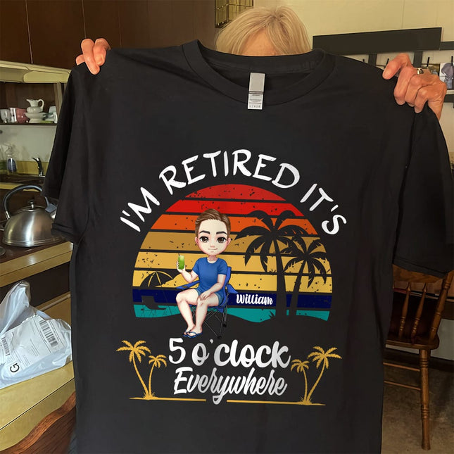 Personalized It's 5 O'clock Everywhere I'm Retired Summer Retirement Dark Shirt
