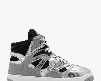 Men's Gucci Basket Silver Black Sneaker Shoes