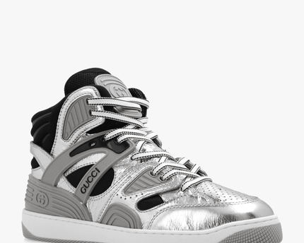 Men's Gucci Basket Silver Black Sneaker Shoes