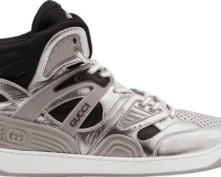 Men's Gucci Basket Silver Black Sneaker Shoes