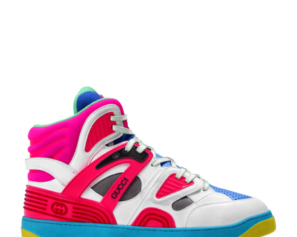 Men's Gucci Basket White Pink Blue Sneaker Shoes