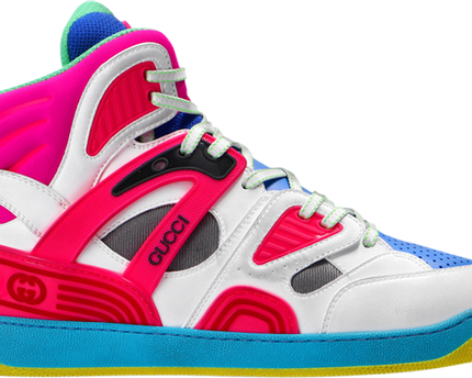 Men's Gucci Basket White Pink Blue Sneaker Shoes