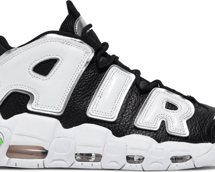 Men's Air More Uptempo Black Metallic Silver Green Logo Shoes