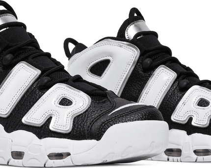 Men's Air More Uptempo Black Metallic Silver Green Logo Shoes