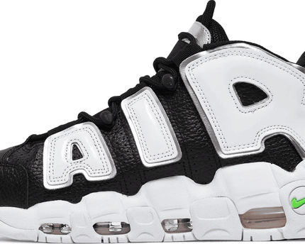Men's Air More Uptempo Black Metallic Silver Green Logo Shoes