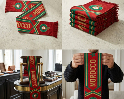Morocco Scarf World Cup 2026 With Red And Green Vertical Stripes