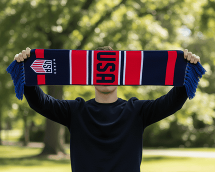 USA Scarf World Cup 2026 Heritage Style With Soft Navy Tassels