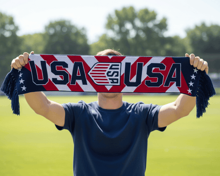 USA Scarf World Cup 2026 With Classic Fringed Edges And Team Crest