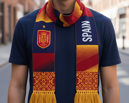Spain Scarf World Cup 2026 Intricate Gold Maze Border