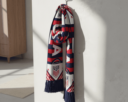 USA Scarf World Cup 2026 Sleek Tapered Font And Diagonal Color Blocking