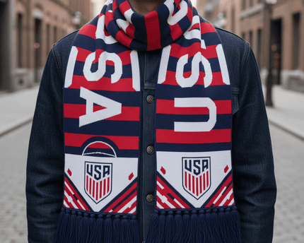 USA Scarf World Cup 2026 Sleek Tapered Font And Diagonal Color Blocking