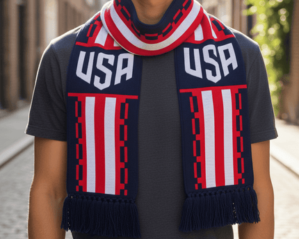 USA Scarf World Cup 2026 Navy Blue Knit With Modern Typography
