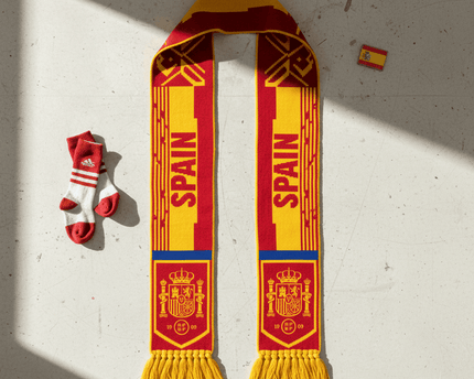 Spain Scarf World Cup 2026 Detailed Heritage Shield Graphic