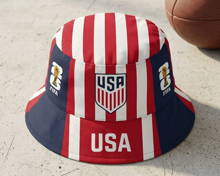 World Cup 2026 USA Red White Striped Bucket Hat
