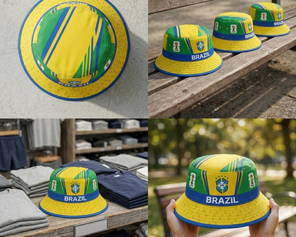 World Cup 2026 Brazil Cross Crown Design Bucket Hat