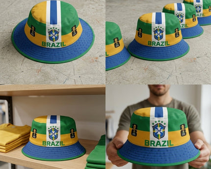 World Cup 2026 Brazil Side Trophy Patch Bucket Hat