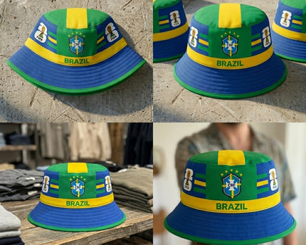 World Cup 2026 Brazil Star Pattern Brim Bucket Hat
