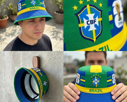 World Cup 2026 Brazil Star Pattern Brim Bucket Hat