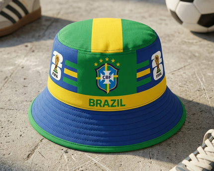 World Cup 2026 Brazil Star Pattern Brim Bucket Hat