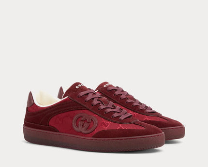 Men's Gucci G75 Logo-Appliquéd Leather-Trimmed Suede Red Sneakers