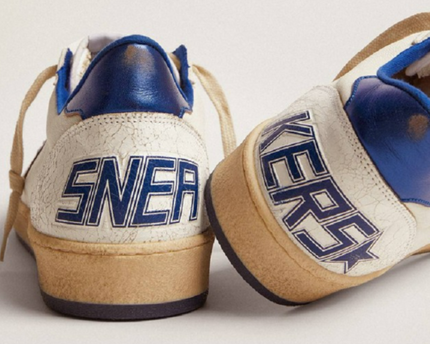 Men's Golden Goose Ball Star Gold Laminated White Blue Sneakers