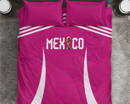 Mexico 2026 Football Pink Bedding Set Golden Eagle Victory