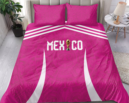 Mexico 2026 Football Pink Bedding Set Golden Eagle Victory