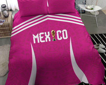 Mexico 2026 Football Pink Bedding Set Golden Eagle Victory