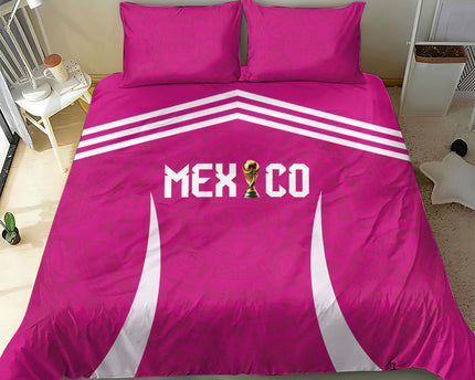Mexico 2026 Football Pink Bedding Set Golden Eagle Victory