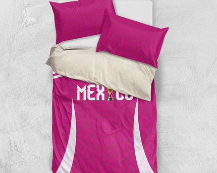 Mexico 2026 Football Pink Bedding Set Golden Eagle Victory