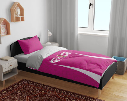 Mexico 2026 Football Pink Bedding Set Golden Eagle Victory