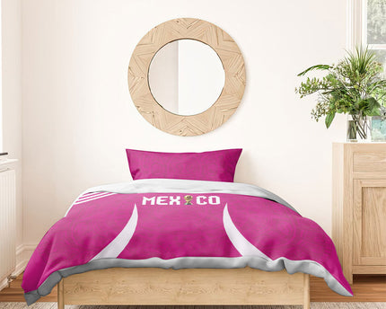 Mexico 2026 Football Pink Bedding Set Golden Eagle Victory