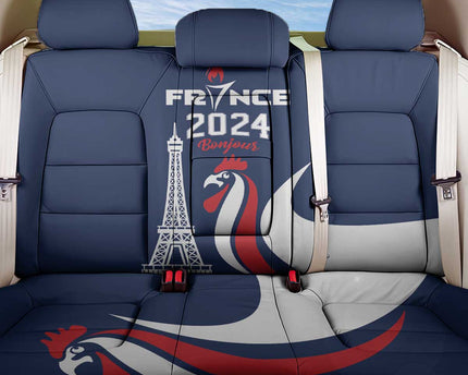 France 2024 Bonjour Back Car Seat Cover Eiffel Tower Gallic Rooster