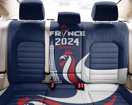 France 2024 Bonjour Back Car Seat Cover Eiffel Tower Gallic Rooster