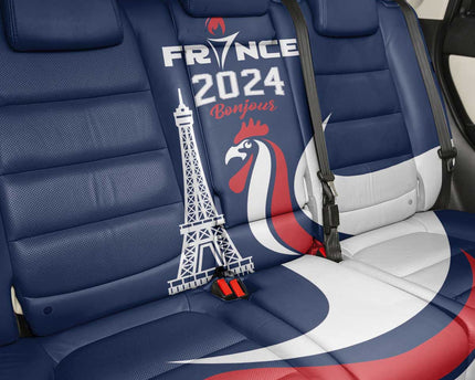 France 2024 Bonjour Back Car Seat Cover Eiffel Tower Gallic Rooster