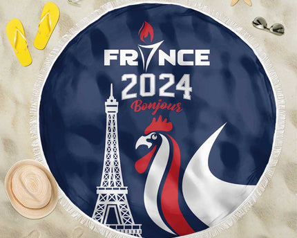 France 2024 Bonjour Beach Blanket Eiffel Tower Gallic Rooster
