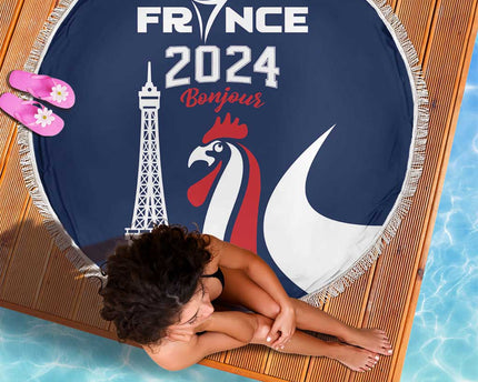 France 2024 Bonjour Beach Blanket Eiffel Tower Gallic Rooster